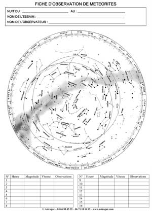 Fiche d'observation étoiles filantes